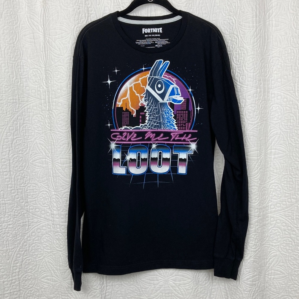 Fortnite Loot Black Long Sleeve Graphic T-shirt sz Medium